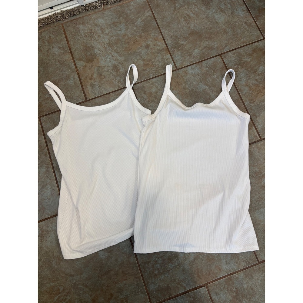 No Boundaries White Ribbed Camisole Tank Top Set 2pk Womens Medium 8-10 Spaghett